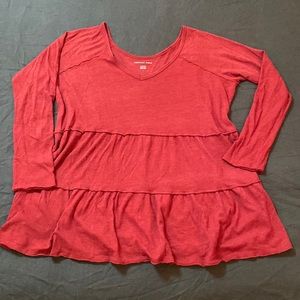Wine Maroon Ruffle Tiered Shirt XL American Eagle